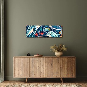 Tablou – Animale acvatice desenate (cu ceas) (90x30 cm)