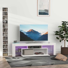 Dulap TV pana la 65", Design Elegant cu Lumini LED de 16 Culori RGB, Dulap cu Usa pentru TV, MDF si Sticla, 160x35x45cm HOMCOM | Aosom RO