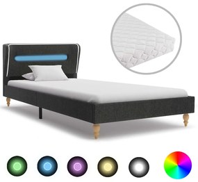 vidaXL Pat cu LED și saltea, gri închis, 90 x 200 cm, pânză de sac