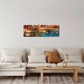 Tablou mașina de teren în munți (cu ceas) (90x30 cm)