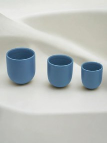 Set 3 Pahare Cafea NOVUM Velaris Blue Moon (Luna Albastra Mat) - 250 ml, 150 ml, 80 ml - Gresie Ceramica Glazurata Manual