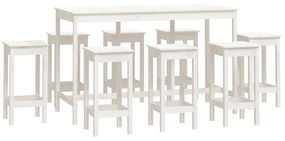 3124718 vidaXL Set mobilier de bar, 9 piese, alb, lemn masiv de pin