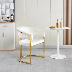 Scaun dining, cadru metalic auriu, tapiterie catifea, Bej