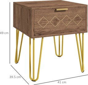 HOMCOM Noptiere Moderne Set 2 Bucati din PAL si Otel cu Sertar, 39.5x41x49 cm, Maro | Aosom Romania