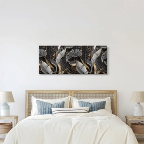 Tablou - Frunze tropicale, Galben - auriu (120x50 cm)