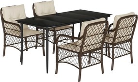 vidaXL Set mobilier de grădină, 5 piese, cu perne, maro, poliratan