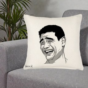 Perna Decorativa Yao Ming Meme, 40x40 cm, Crem Reliefat, Husa Detasabila, Perna Inclusa, BEKZ®