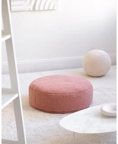 Fotoliu puf pentru copii roz cu tapițerie din țesătură bouclé Round – Wigiwama
