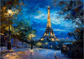Tablou pe sticlă - Pictură în ulei a Turnului Eiffel (70x50 cm)