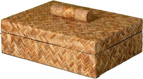 Cutie decorativă din ratan împletit natur, model în spic, capac cu mâner, finisaj natural, 8 x 20 x 15 cm, „Camille”