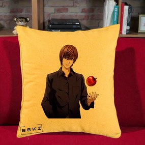 Perna Personalizata Death Note Light Yagami cu Mar, 40x40 cm, Galben, Husa Detasabila, Perna Inclusa, BEKZ®