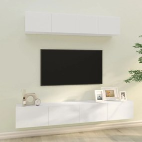 Set dulap TV, 4 piese, alb extralucios, lemn prelucrat 4, Alb foarte lucios, 100 x 30 x 30 cm