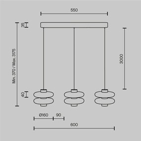 Lustra cu 3 pendule LED metal maro, sticla Nuvem