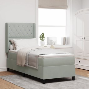 vidaXL Pat box spring cu saltea, gri deschis, 80x200 cm, catifea