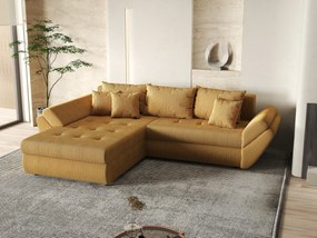 Colțar extensibil dumonde cu ladă de depozitare si sezut confortabil din spuma high-density, Loana Zoom Mustar 270x185 cm