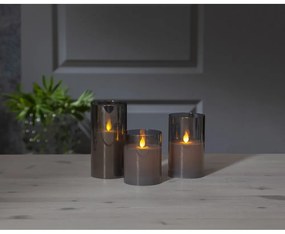 Lumânare de ceară cu LED-uri gri în sticlă Star Trading M-Twinkle, înălțime 15 cm