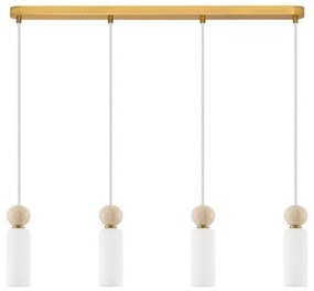 Lustra cu 4 pendule, Metal, Auriu, Travertin, Sticla, FILOMENA