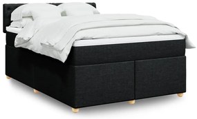 vidaXL Pat box spring cu saltea, negru, 140x190 cm, textil