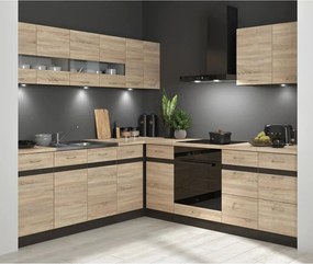 Mobila bucatarie in colt JUNONA LINE, stejar sonoma/wenge, PAL, 220x24