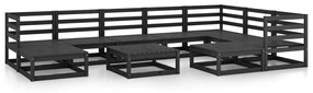 3075763 vidaXL Set mobilier relaxare de grădină 10 piese negru lemn masiv pin