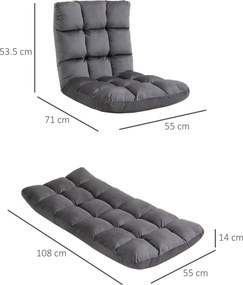 HOMCOM Fotoliu de Podea din Catifea cu Spătar Reglabil până la 180° și Tapițerie Groasă, 55x71x53.5cm, Gri Închis | Aosom Romania