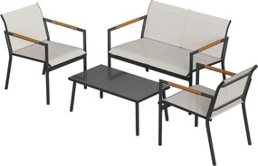 Outsunny Set mobilier de grădină pentru 4 persoane, lounge respirabil cu canapea 2 locuri, 2 fotolii, masă metalică, piciorușe de protecție | Aosom Romania