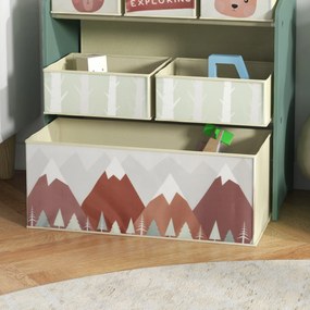 Raft mobil pentru jucării ZONEKIZ pentru dormitor pentru copii cu 6 containere detașabile din material textil, 63x30x66cm, de culoare verde