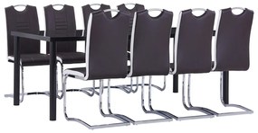 Set mobilier de bucatarie, 9 piese, maro, piele ecologica Maro, 9