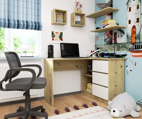 Masă PC de colț Bodhi (Stejar artisan + Alb) (D). 1070966