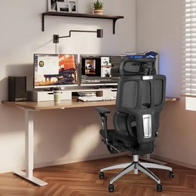 Scaun ergonomic MUSSO H80 PRO, șezut translatabil, cotiere 6D, suport lombar dinamic, spătar reglabil înălțime, tetieră 3D, suport picioare, mecanism multifunctional inclinare/blocare, pivotant, Mesh, Negru