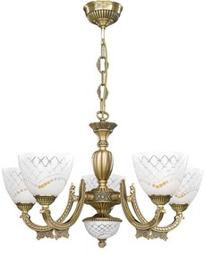 Candelabru cu 5 brate clasic design italian din alama, sticla 7052 RA-L. 7052/5