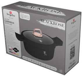 Oală cu capac și mânere de silicon detașabile 24 cm, 4.4L – Berlinger Haus Black Rose Collection BH 1457, neagră, strat antiaderent cu titan, pentru