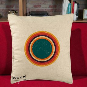 Perna Decorativa Retro Cerc Concentric Geometric Vintage, 40x40 cm, Bej, Husa Detasabila, Perna Inclusa, BEKZ®