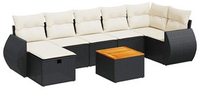 3325850 vidaXL Set mobilier de grădină cu perne, 8 piese, negru, poliratan