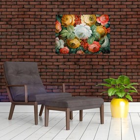 Tablou pe sticlă cu buchet pictat de flori (70x50 cm)
