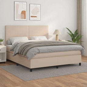 3142736 vidaXL Pat box spring cu saltea, cappuccino, 160x200cm piele ecologică