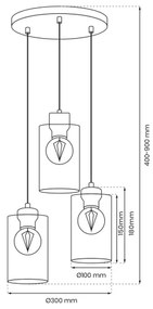 Lustră pe cablu MADERA 3xE27/60W/230V albă/lemn