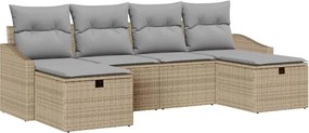 vidaXL Set de canapele pentru grădină cu pernă 6 pcs Bej Rattan poli