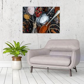 Tablou pe sticlă cu linguri cu condimente (70x50 cm)