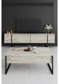 Măsuță de conferință Luxe Travertine și Negru
