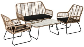 Set de canapele pentru veranda Outsunny , ratan, 4 piese, Natural | Aosom RO