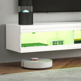 HOMCOM corp TV, lowboard montat pe perete cu iluminare LED RGB în 16 culori, suport TV cu spațiu de depozitare deschis, pentru televizoare de 140-152 cm, pentru living, dormitor, 140 x 40 x 30 cm, alb lucios | Aosom Romania