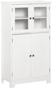 kleankin Mobile Bagno con 2 Armadietti e Ante in Vetro, Mobiletto Bagno Salvaspazio con Ripiano Regolabile, Armadietto da Terra per Sala da Pranzo, Salotto, Soggiorno, Cucina, 60x30x108.5 cm, Bianco | Aosom Romania