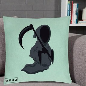 Perna Decorativa Moartea cu Coasa Grim Reaper Halloween, 40x40 cm, Verde Menta, Husa Detasabila, Perna Inclusa, BEKZ®