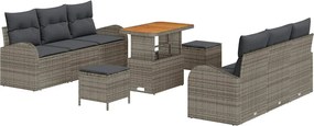vidaXL Set de canapele pentru grădină cu pernă 9 pcs Gri poliratan
