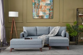 Coltar Extensibil si Taburet Bella Soft Mini Köşe Right, Albastru