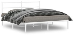 355416 vidaXL Cadru de pat metalic cu tăblie, alb, 150x200 cm