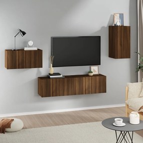 3120262 vidaXL Set dulapuri TV, 4 piese, stejar maro, lemn prelucrat