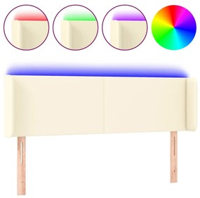 vidaXL Tăblie de pat cu LED, crem, 147x16x78/88 cm, piele ecologică