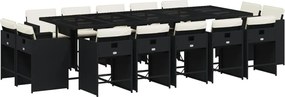 vidaXL Set mobilier de grădină cu perne, 15 piese, negru, poliratan